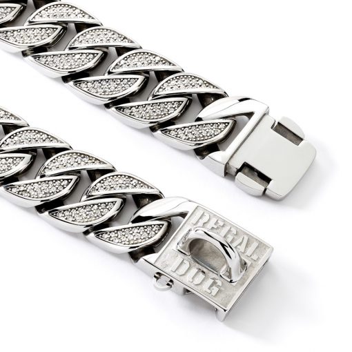 Silver Diamond Dog Chain Collar Clips