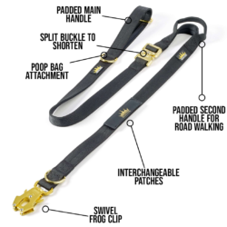 Multipurpose Gold Series Tactical dog leash with frog clip in Black