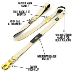 Multipurpose Gold Series Tactical dog leash with frog clip in Cream