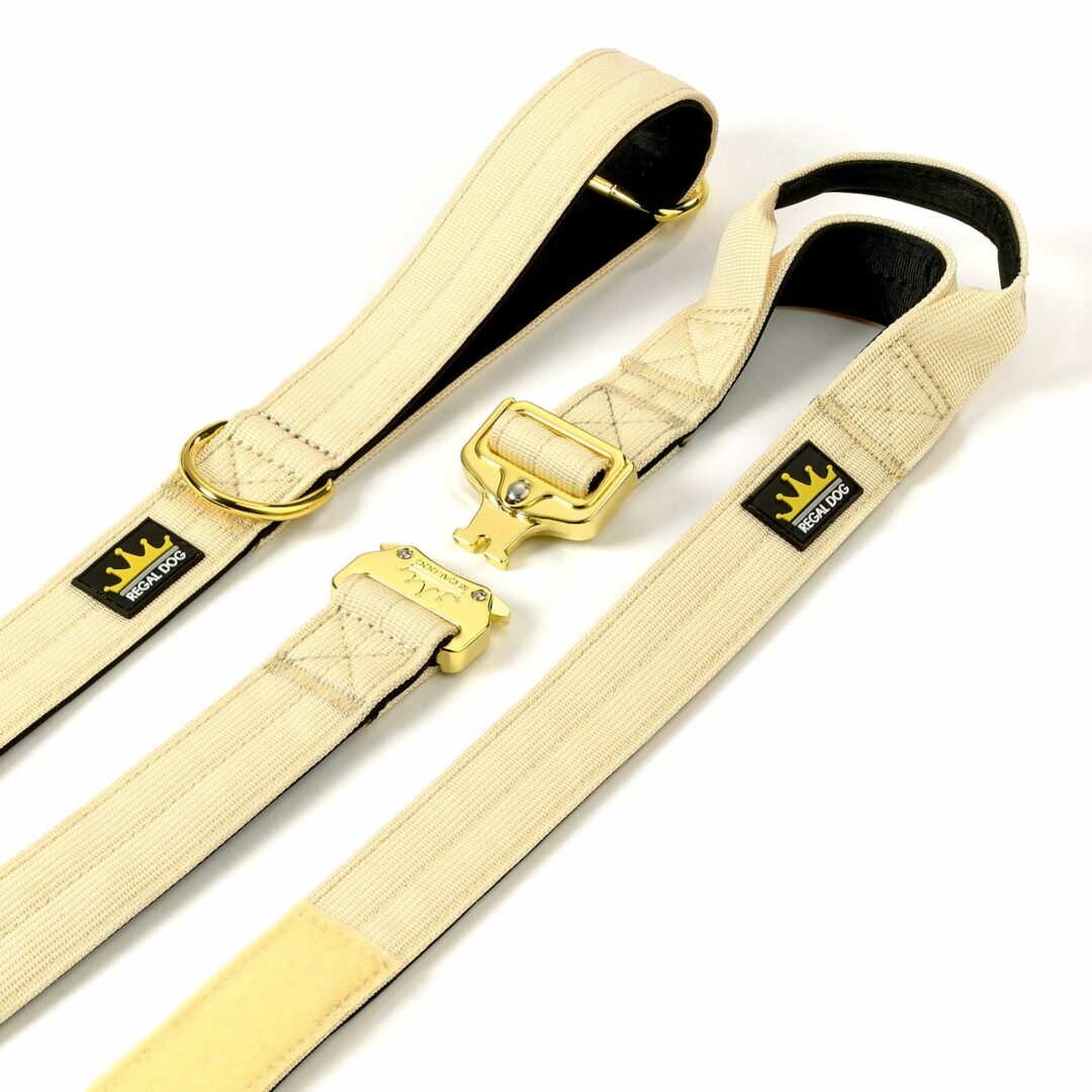 Multipurpose Gold Series Tactical dog leash with frog clip in Cream