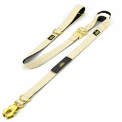 Multipurpose Gold Series Tactical dog leash with frog clip in Cream