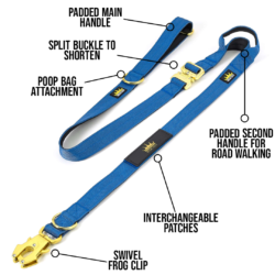 Multipurpose Gold Series Tactical dog leash with frog clip in Ocean Blue