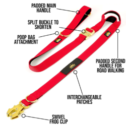 Multipurpose Gold Series Tactical dog leash with frog clip in Red