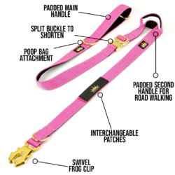 Multipurpose Gold Series Tactical dog leash with frog clip in Rose Pink