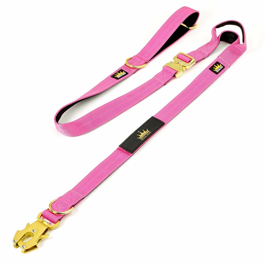 Multipurpose Gold Series Tactical dog leash with frog clip in Rose Pink