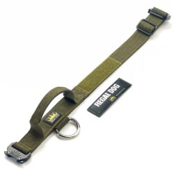3cm Khaki Dog collar with handle and removable patches