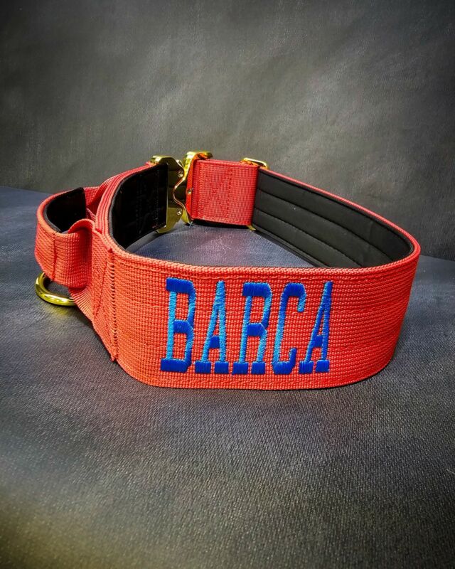 “BARCA”

➖Font: Varsity
➖Colour: Blue 
➖Collar: 5cm Red Gold Series⁠⁠
⁠
⚜️ Regal Dog - The Luxury Dog Brand ⚜️⁠
⁠
🛒 Shop Now: REGALDOG.CO.UK⁠
⁠
➡️ #RegalDog⁠ #MyRegalDog⁠
#LuxuryDogCollars #DogCollars #DogChains #DogAccessories #LuxuryDog #Dog #RegalDogpersonalised