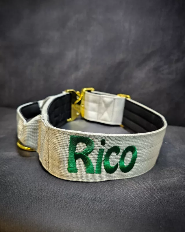 💚 Rico 👏🏻 something different we love the colours choice! 

➖Font: Hobo
➖Colour: Green
➖Collar: 5cm Cream Gold Series⁠⁠
⁠
⚜️ Regal Dog - The Luxury Dog Brand ⚜️⁠
⁠
🛒 Shop Now: REGALDOG.CO.UK⁠
⁠
➡️ #RegalDog⁠ #MyRegalDog⁠
#LuxuryDogCollars #DogCollars #DogChains #DogAccessories #LuxuryDog #Dog #RegalDogpersonalised
